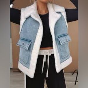 Jason Wu Edit Women's Denim Vest Faux Fur Sherpa lining Size Small